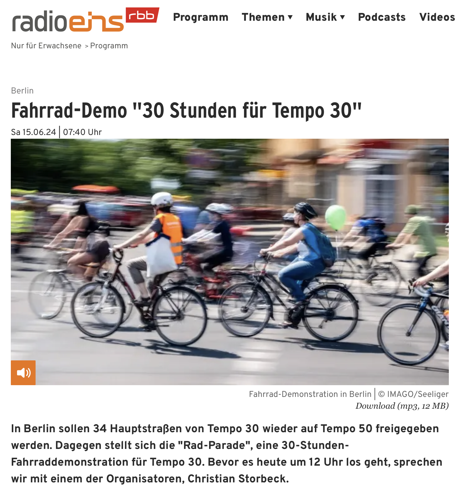 radioeins Radparade Tempo 30